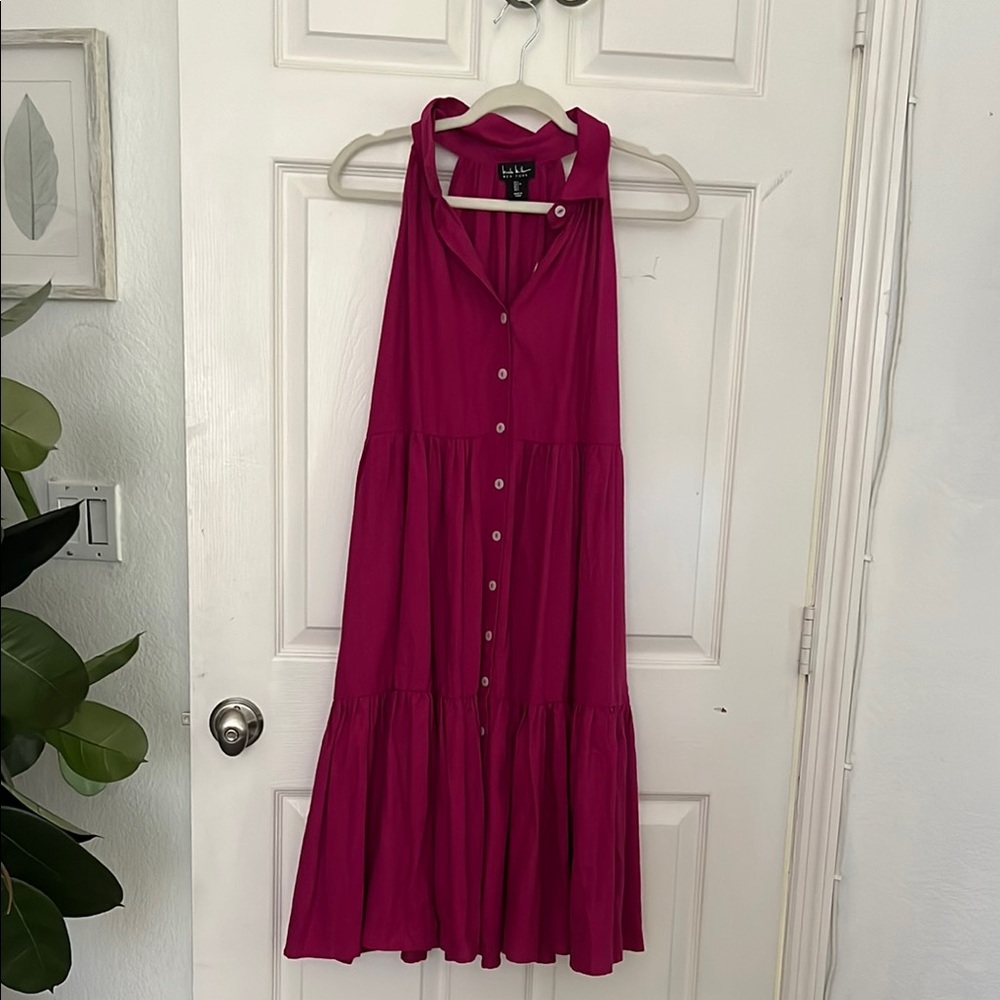 Nicole Miller Pink Tiered Buttoned Sundress
